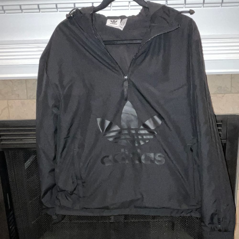 Adidas Black Windbreaker Pullover Jacket Half Zip Logo Athletic Size Small‎
